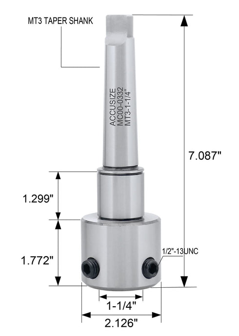 Accusize Industrial Tools Annular Cutter Arbor, Mt3 to 1-1/4'' Weldon Shank for Drill-Use