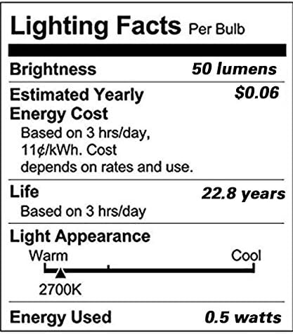 Tsunetani -C7 Bulbs 0.5W 5 E12 2700K 50Lumens 3Pack Edison LED Filament Mini Night Light Replacement Equivalent to Watt