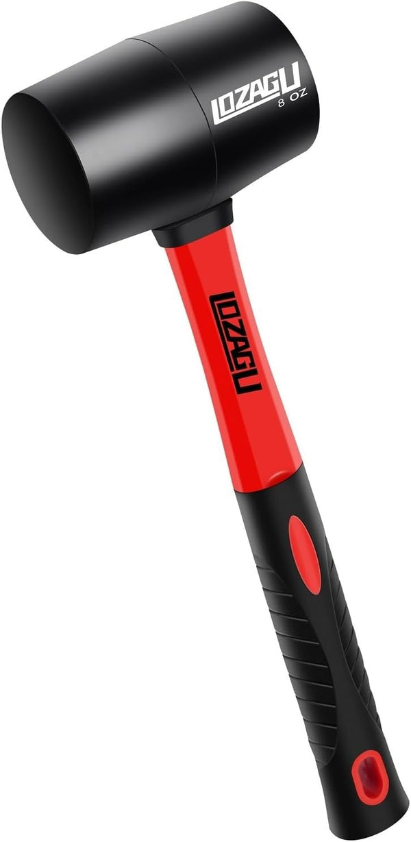 8oz Rubber Mallet Hammer, Fiberglass Handle for Flooring, Tent Stakes, Woodworking, Soft Blow Tasks