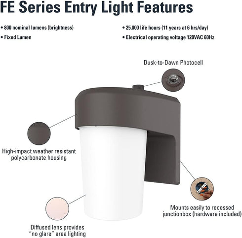 1-Light HALO FE Bronze LED Outdoor Lantern Sconce with Dusk to Dawn