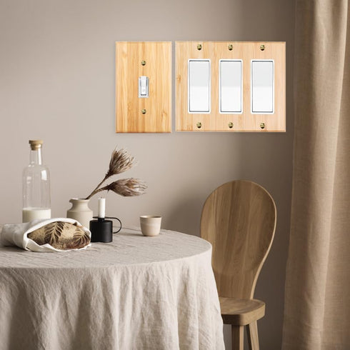 4PC Raw Wooden Solid Wood Outlet Covers, Decorative Wall Plate Bamboo Quality Light Switch Plate Cover Double Hole