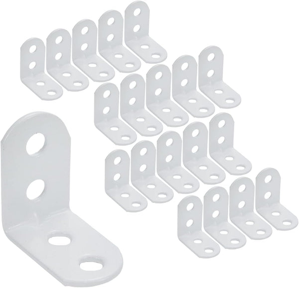 20pcs Heavy Duty Iron L Bracket Joint Right Angle Bracket for Floating Shelf Wood Table Top, White (29x29x18mm)