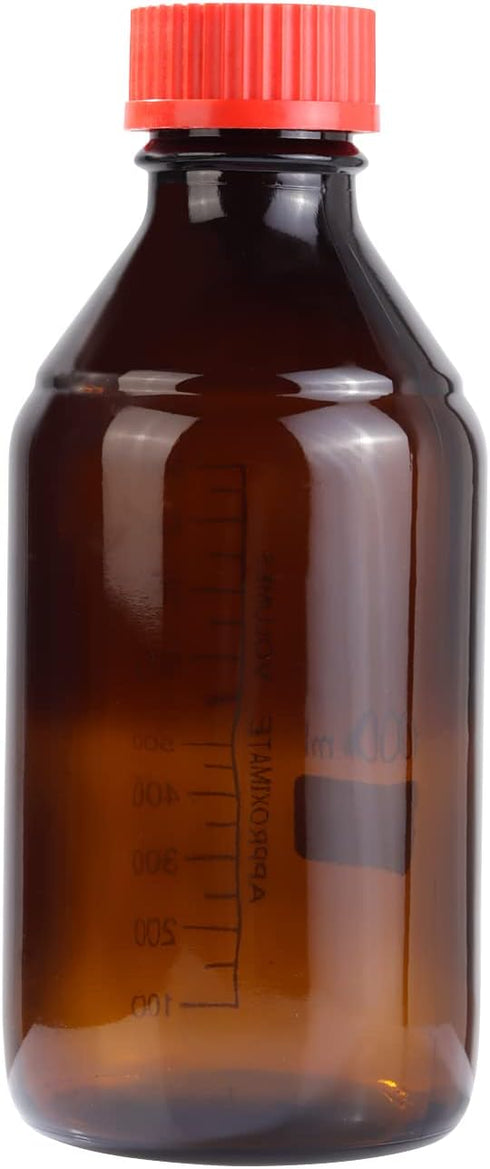 4 Pieces Amber Glass 1000 mL Graduated Round Lab Reagent Bottles with GL45 Red Screw Cap