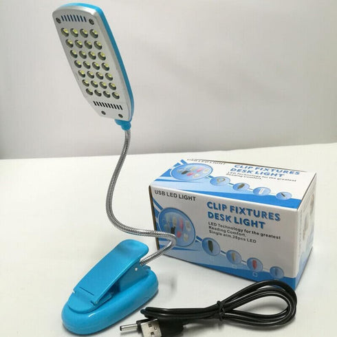anso 28 Flexible USB Battery Power LED Light Clip-on Bedside Table Light Goose Neck Desk Lamp (White)