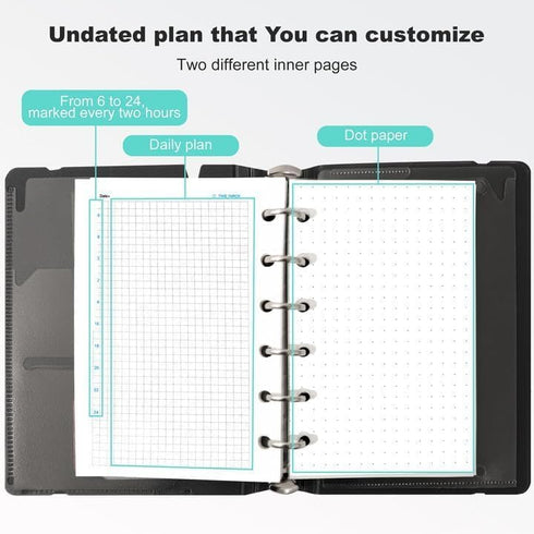 CAGIE A7 Small Binder Notebook, Removable Pages, Hardcover Spiral Refillable Notebooks, 4x5.7 Inch, Grey