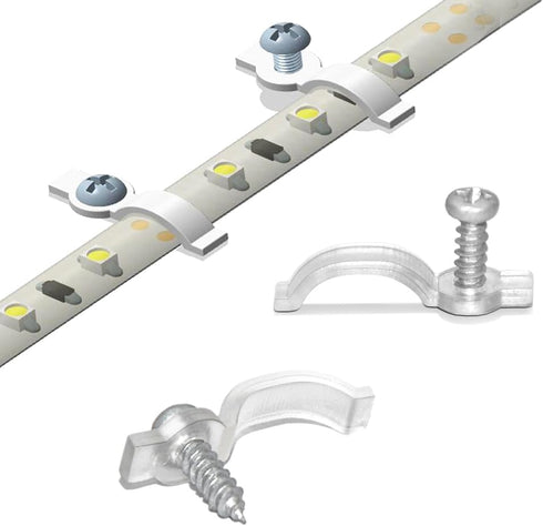 GRIVER 100 Pack Strip Light Mounting Brackets,Fixing Clips,One-Side Fixing,100 Screws Included (Ideal for