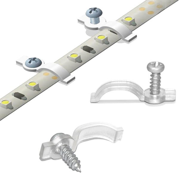 GRIVER 100 Pack Strip Light Mounting Brackets,Fixing Clips,One-Side Fixing,100 Screws Included (Ideal for