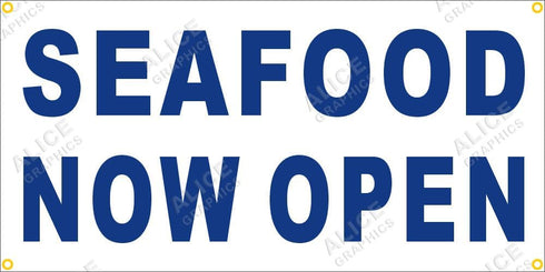 Alice Graphics 22" 44" X SEAFOOD NOW OPEN Vinyl Banner Sign, Existing Text Change Available (Optional)