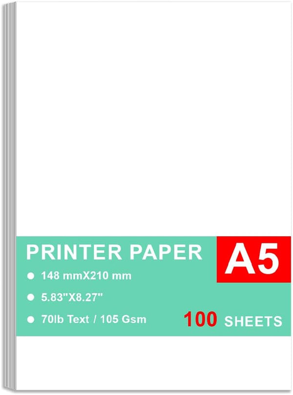A5 Printer Paper - 100 Sheets, A5 Premium Bright White Paper, 28lb