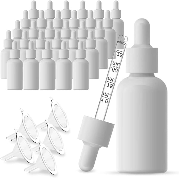 1oz White Coated Eye Glass Dropper Bottles (30ML) with White Cap and Pipettes, UV Safe for Essential Oils