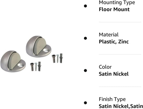 QCAA Low Dome Floor Door Stop, H 25.4 x Diameter 44.5mm, Zinc Die Cast, Satin Nickel, 2 Pack