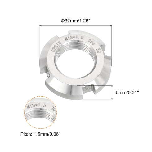 uxcell M18 x 1.5mm - 4Pcs Retaining Round Nuts, 304 Stainless Steel Lock Nut for Rolling Bearings, Silver