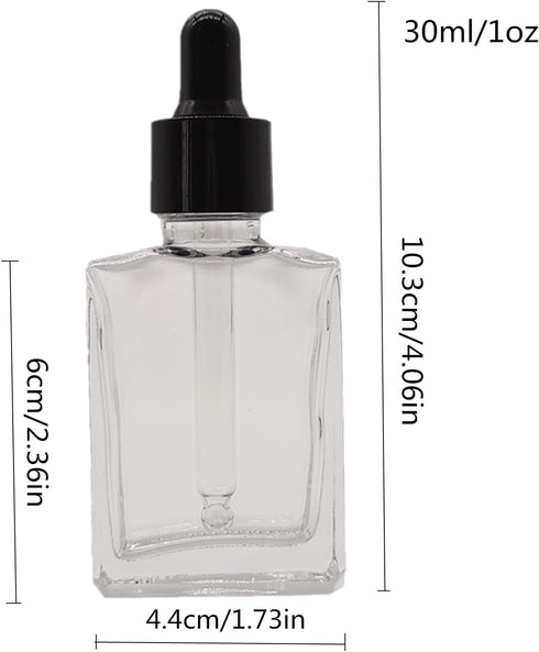Glass Bottle for Essential Oils, 1 oz Small Empty Drop Bottle, 30ml Square Glass Lab Dropping Container (Clear, 12PCS)
