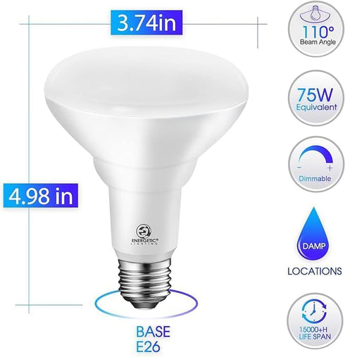 Energetic BR30 LED Recessed Light Bulb, 9W=75W, 3000K Warm White, 900LM, Dimmable Ceiling Flood Light Bulb for Cans, CRI80+, UL Listed, 2Pack by Energetic Lighting