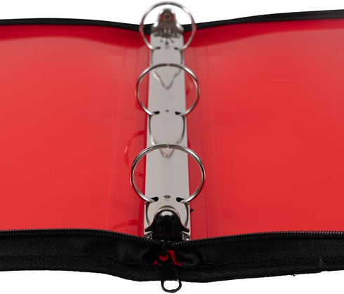JAM PAPER Plastic Zipper 1.5 Inch Binder, Red, 3 Ring Binder, Sold Individually