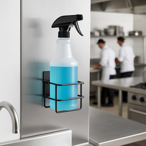 Getzi Commercial 1) Wall Mount Spray Bottle Holder Durable Steel Rack for Spray Bottles Space-Saving Storage Organizer