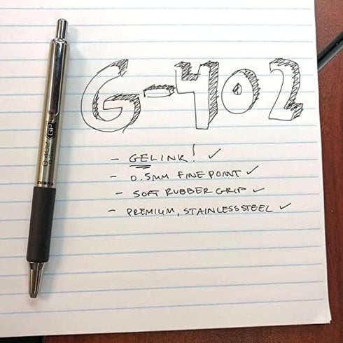 Zebra Pen G-402 Stainless Steel Retractable Gel Pen, Premium Metal Barrel, Fine Point, 0.5mm, Black and Blue Ink, 4-Pack Plus Refills, (50072) by Zebra