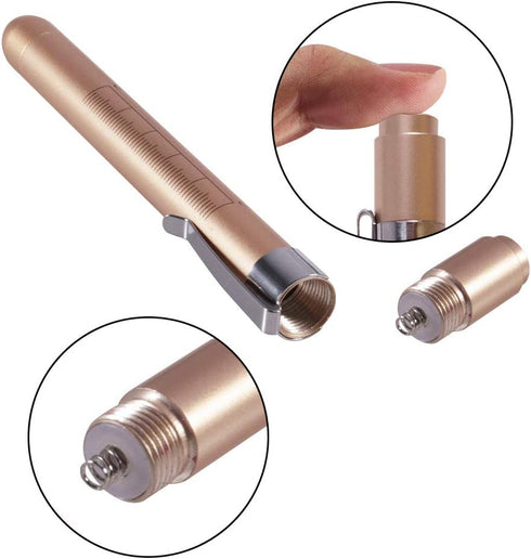 Aokin Medical Pen Light for Nurse Doctor, Reusable LED Flashlight with Pupil Gauge and Ruler, White Light, Gold