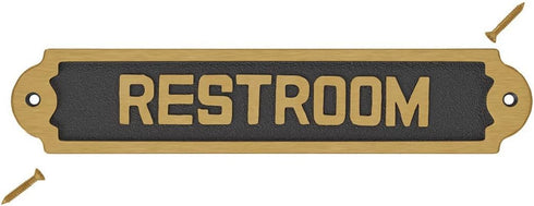 Renovators Supply Manufacturing Solid Brass Restroom Sign, 10 3/4 In. X 2 1/8 In., Lacquered Finish with Mounting