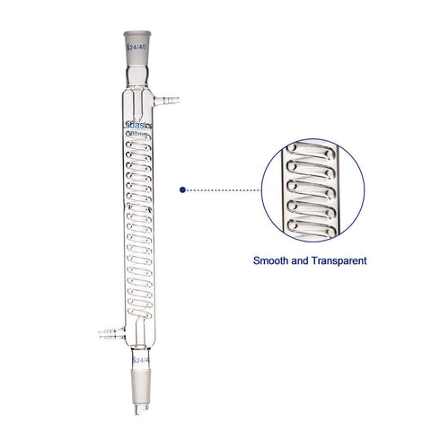 Borosilicate Glass Graham Condenser with 24/40 Joint, 300mm Jacket Length, Lab Glass Condenser