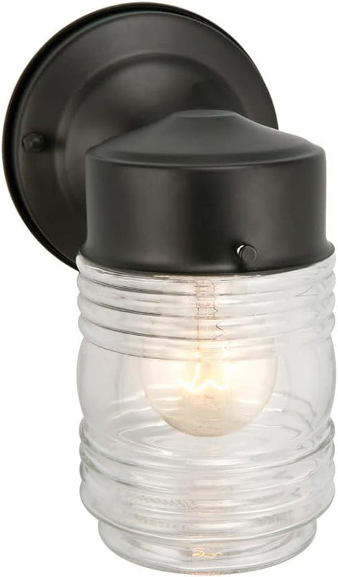 Design House Jelly Jar Wall Light, Indoor/Outdoor, Clear Ribbed Glass, Dimmable, Matte
