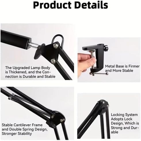 Generic 10 3 LED Desk Lamp, Adjustable Swing Arm Lamp with Clamp, Eye-Caring Reading Desk Light, Brightness Levels