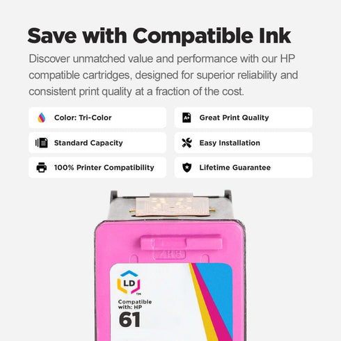 LD Remanufactured Replacement for HP 61 CH562WN Color Ink Cartridge