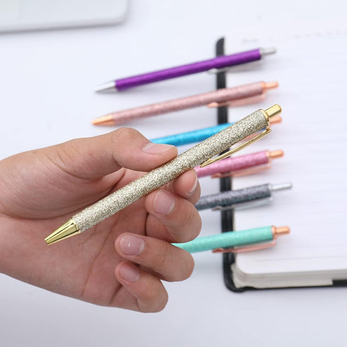 Fun Sparkle Fancy Ballpoint Pen, Cute Sparkly Click Metal Pens, 12 Count Multicolor, Black Ink for Journaling