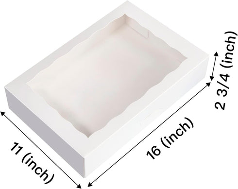 15-PACK Pastry Bakery Box 16x11x2.75inch,White Large Donuts,Muffins,Cookies Boxes with PVC Window Auto-Pop up Paper Box Nature Cardboard Take Out Container,Hold 12 Donuts,Pack of 15