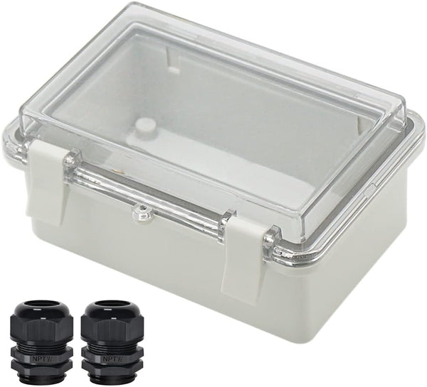 Zulkit Junction Box - ABS Plastic Dustproof Waterproof IP65 Electrical Box, Clear Cover with 2 Cable Glands
