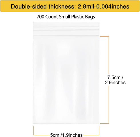 700 Count 2x3 Inch Small Plastic Bags, 1.4 Mil Resealable Ziplock Baggies for Packaging