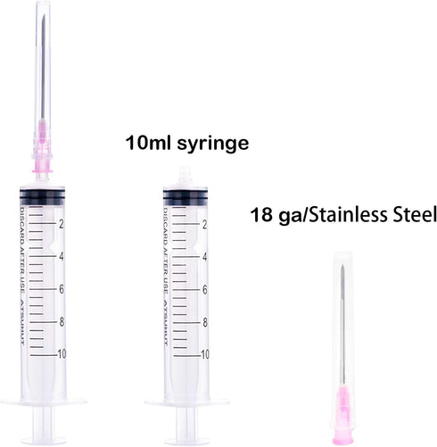 40PCS-10ml Luer lock Syringes with 18ga Needles, Individually Packaged Disposable Plastic Syringes and Needles for