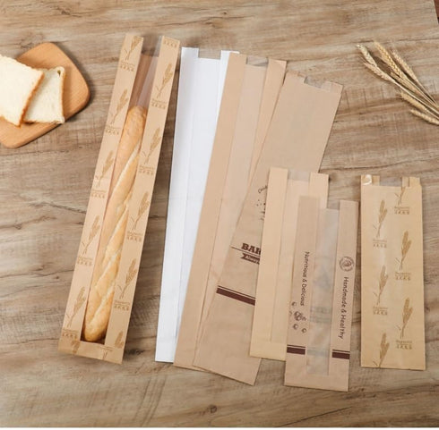 Urier 50 Window,13"Baguette Packaging Packaging Pieces French Baguette Paper Bags with Bag,Paper Bags with Window,Heat