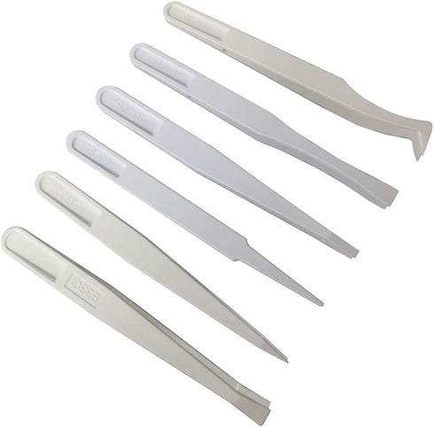 Precision Plastic Tweezers Kit, Anti-static Set for Craft & Electronics Repair - White - 6Pcs
