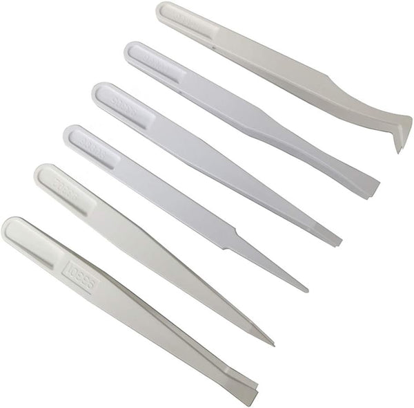 Precision Plastic Tweezers Kit, Anti-static Set for Craft & Electronics Repair - White - 6Pcs
