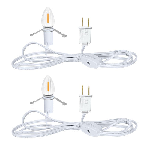 NETEHA 2 Pack 6Ft White Accessory Cord with C7 LED Bulbs, E12 Socket