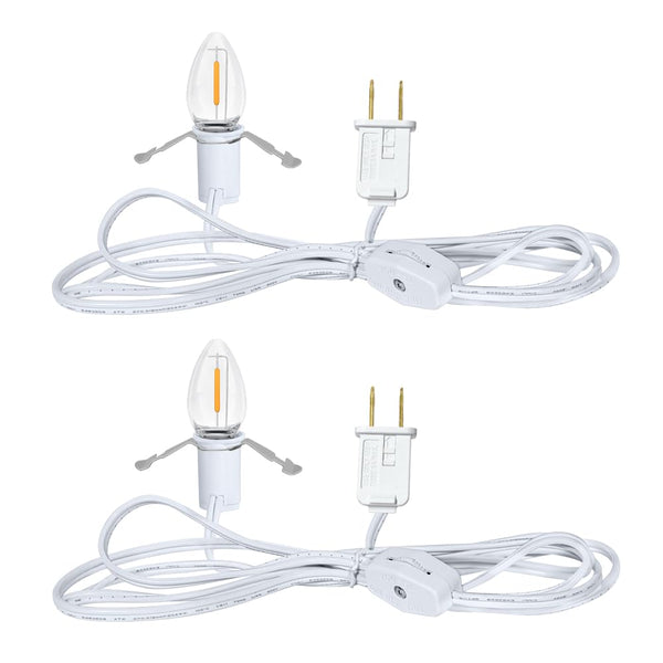 NETEHA 2 Pack 6Ft White Accessory Cord with C7 LED Bulbs, E12 Socket