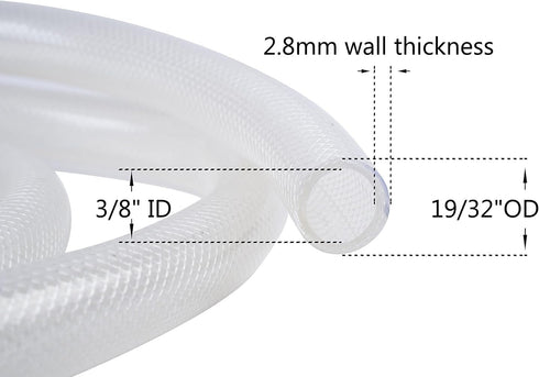 3/8" ID x 19/32" OD - 25 Ft High Pressure Braided Clear PVC Vinyl Tubing Flexible Vinyl Tube, Heavy Duty Reinforced Vinyl Hose Tubing, BPA Free and Non Toxic