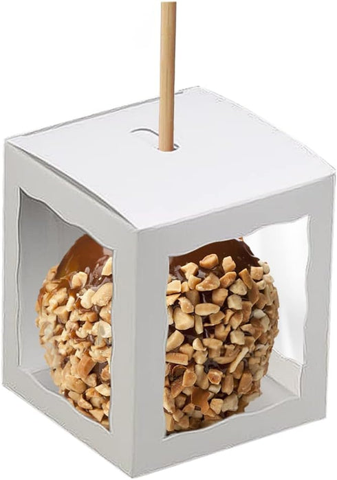A & H Legacy Candy Apple Boxes With Hole | Pack of 12 White Glossy 4x4x4