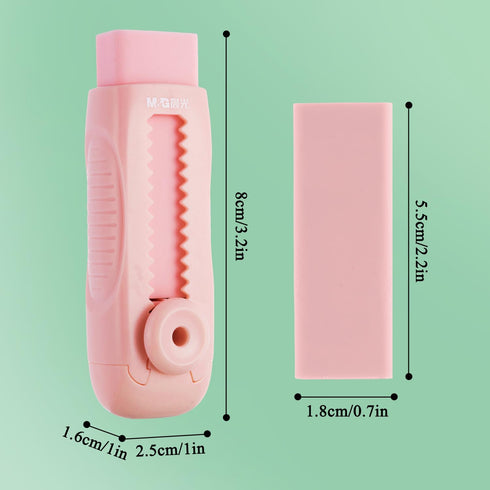 M&G 4+1 Pack Rubber Pink Erasers, Sliding Retractable Eraser, Soft Cute Push Pull Large Pencil Erasers