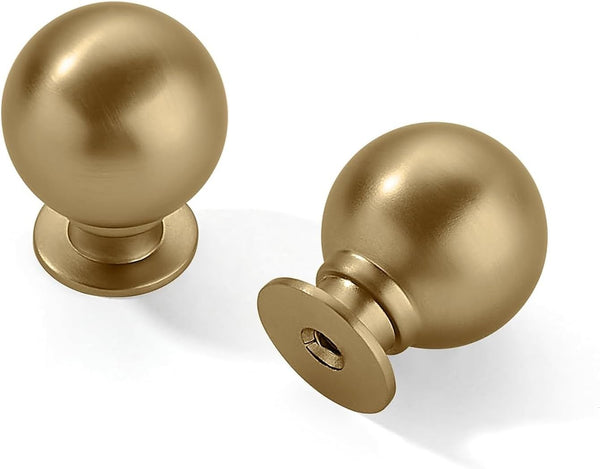 10 Pack 1-1/4 Inch Solid Brushed Brass Cabinet Knobs Large Heavy Duty