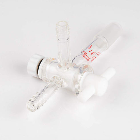 StonyLab Vacuum Glass 3-Way Flow Control Adapter, Borosilicate Glass Adapter with Standard 14/20 Taper Joint and PTFE