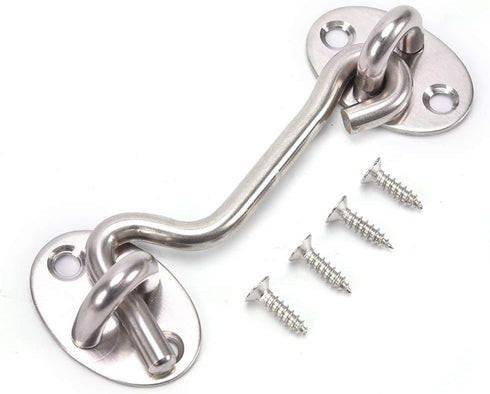 POWERTOOL Cabin Hook, 1pc Heavy Duty Lock Hook and Eye Latch, Solid Stainless Steel Door Lock for Window