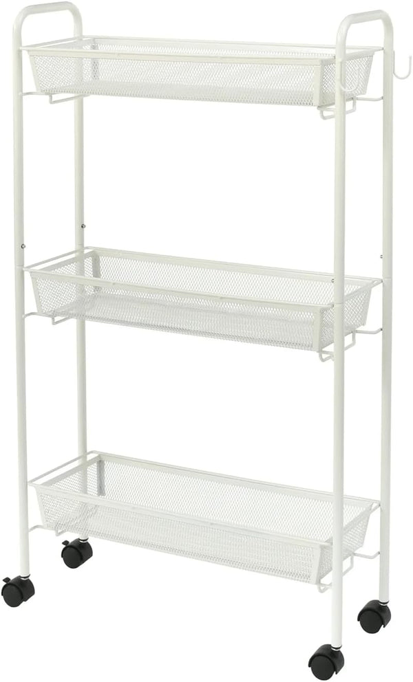 Generic Slim Storage Cart 3-Tier Rolling Utility Organizer for Narrow Spaces, Mobile Wire