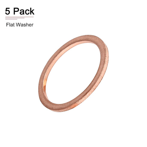 5 Pack 22mmx27mmx1.5mm Flat Copper Sealing Washers, Good for Industrial Machinery M22 Screws, Copper Flat Ring Gaskets