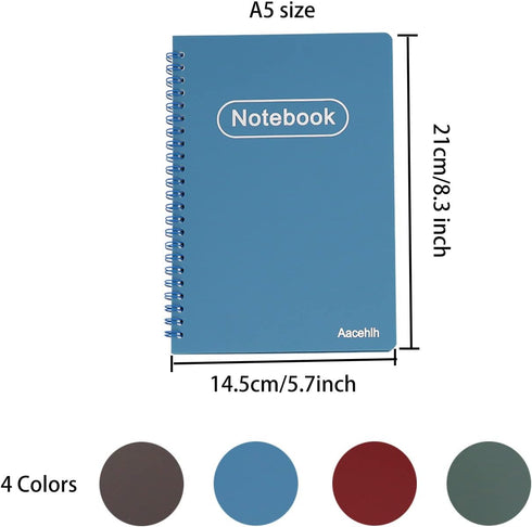 Spiral Notebook Set of 4, A5 College Ruled Lined Journal/Notebook,5.7'' x 8.3'',80 Sheets Per Notebook,Writing Journals for Work, Office & School Supplies. (Blue,Brown,Green,Wine red) by Aacehlh
