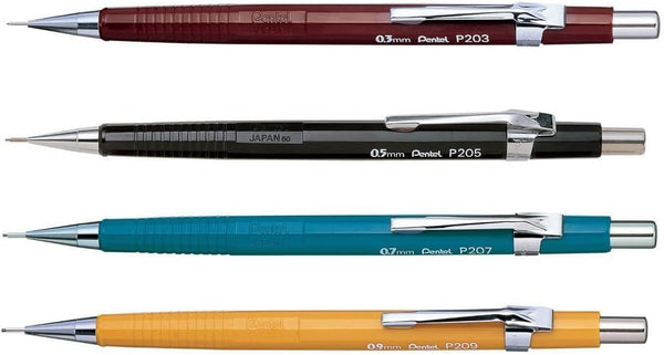 Pentel P200 Series Auto Mechanical Pencil Set, 4-0.3/0.5/0.7/0.9mm