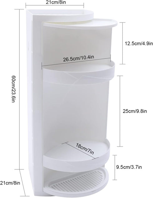 YUASDUU 8"x8"x23.6" 3-Tiered Countertop Bathroom Storage Corner Vanity Cabinet, Rotating Organizer Storage Cabinet