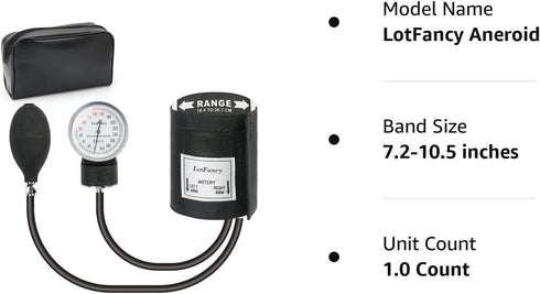 LotFancy Pediatric Aneroid Sphygmomanometer, Professional Manual Blood Pressure Cuff, 7.2"-10.5", with Zipper Case
