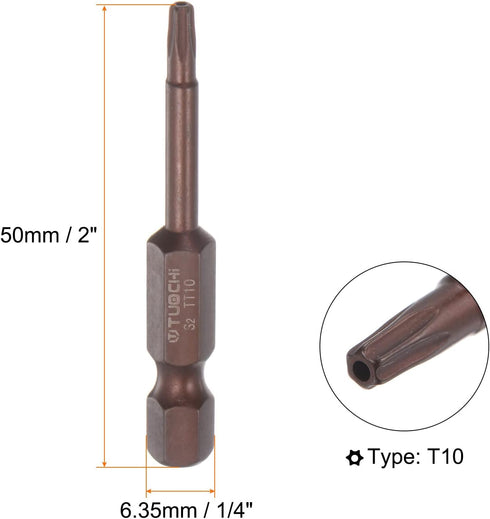 10pcs T10 Torx Bit 1/4" Hex Shank 2" Length Magnetic Security Star Screwdriver Power Tool, Red by HARFINGTON